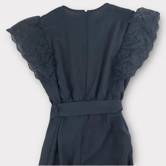 SHEIN Lace Flutter Sleeve Belted Wide Leg Jumpsuit Black Size Small NWOT - Picture 4 of 6